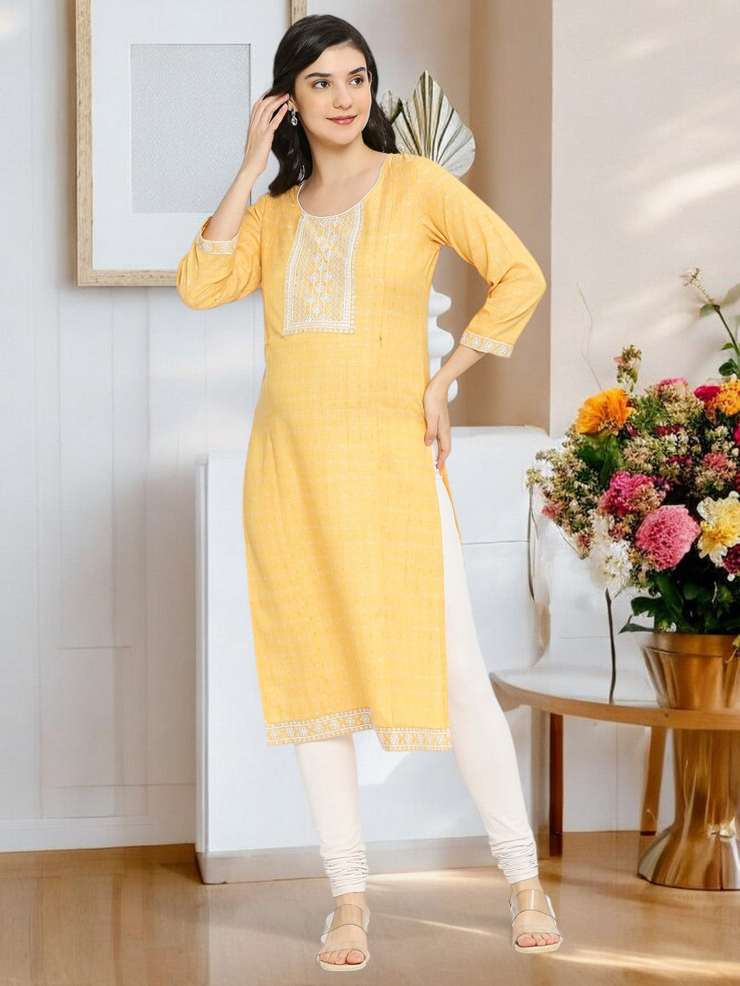 ETHNIC EMBROIDERED NURSING STRAIGHT KURTA