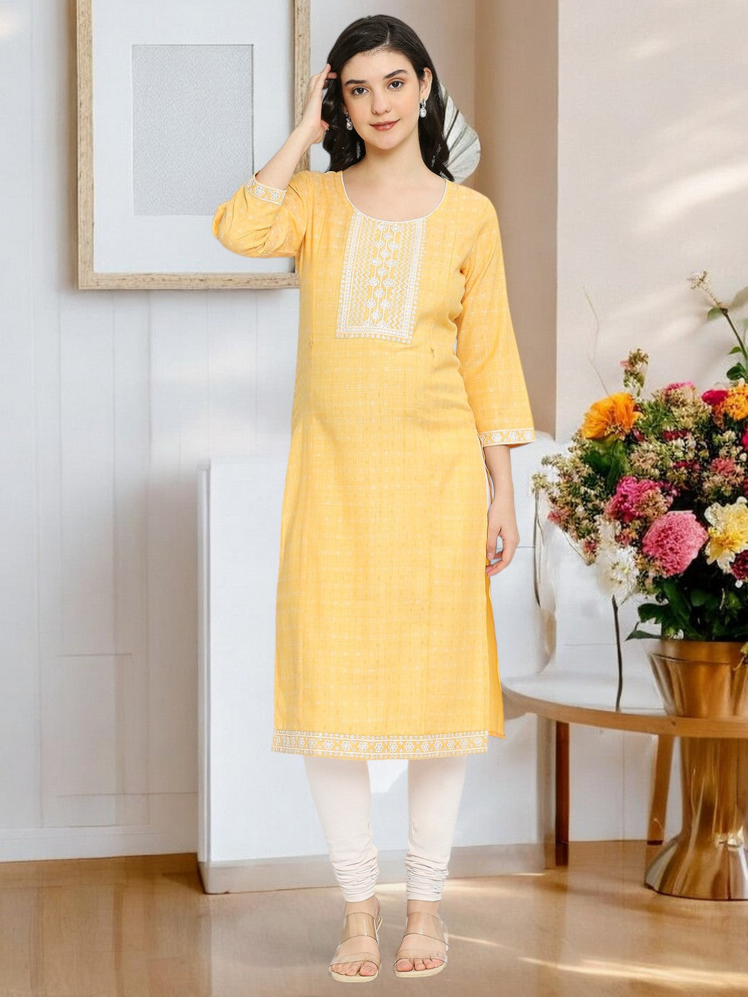 ETHNIC EMBROIDERED NURSING STRAIGHT KURTA