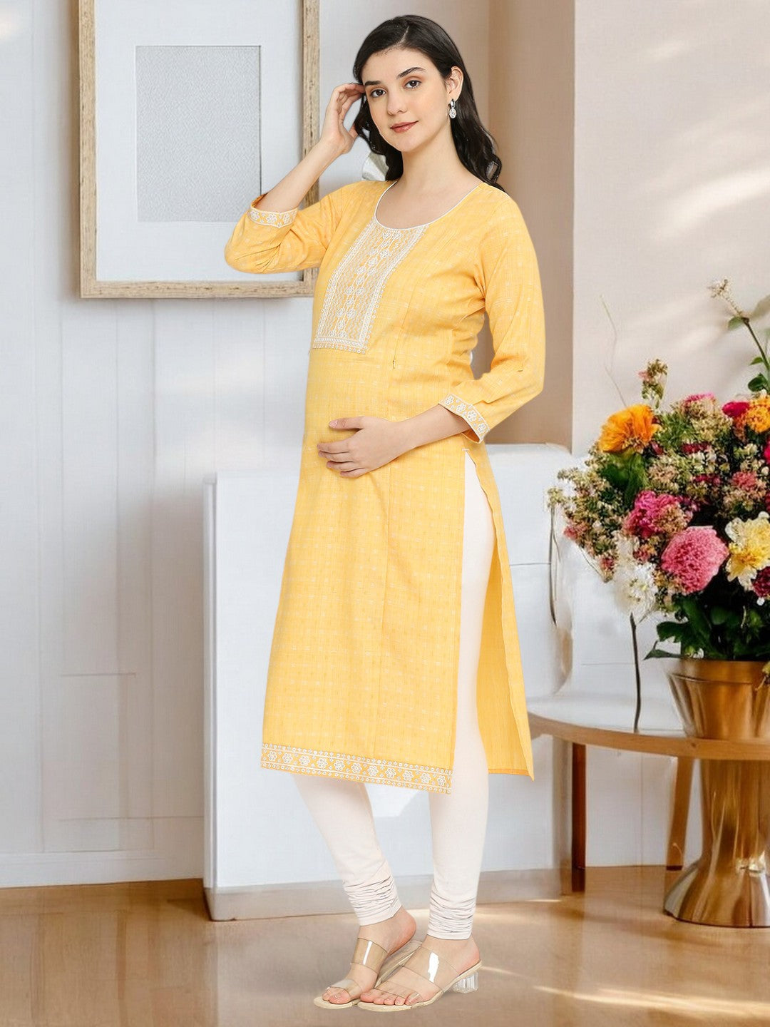ETHNIC EMBROIDERED NURSING STRAIGHT KURTA