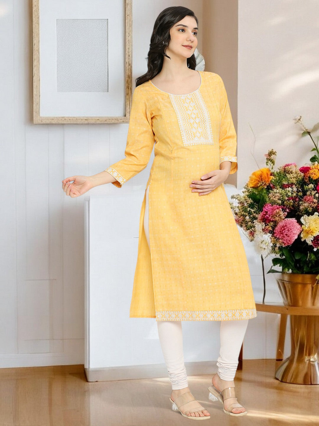ETHNIC EMBROIDERED NURSING STRAIGHT KURTA