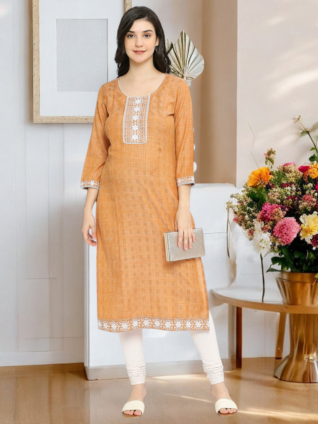 ETHNIC EMBROIDERED FEEDING STRAIGHT KURTA