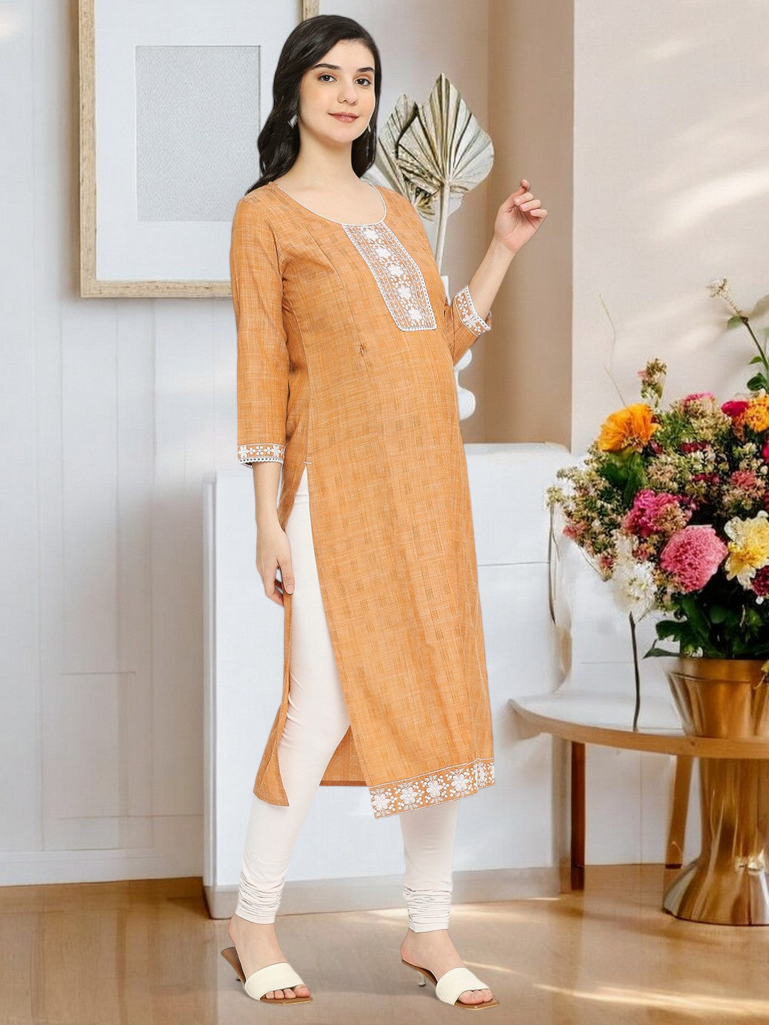 ETHNIC EMBROIDERED FEEDING STRAIGHT KURTA