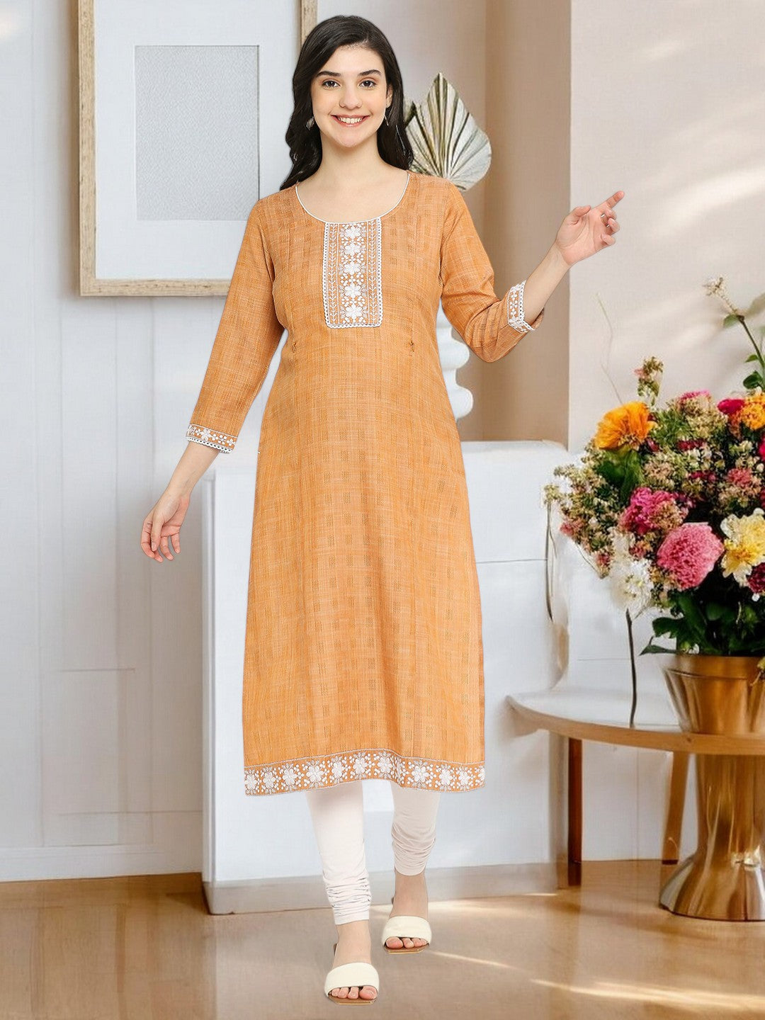 ETHNIC EMBROIDERED FEEDING STRAIGHT KURTA