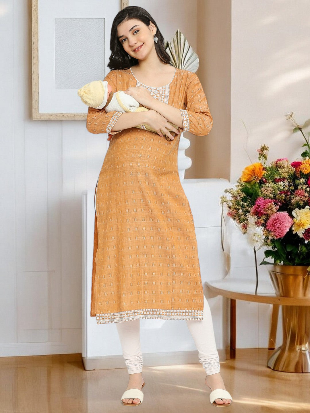 ETHNIC EMBROIDERED PREGNANCY STRAIGHT KURTA
