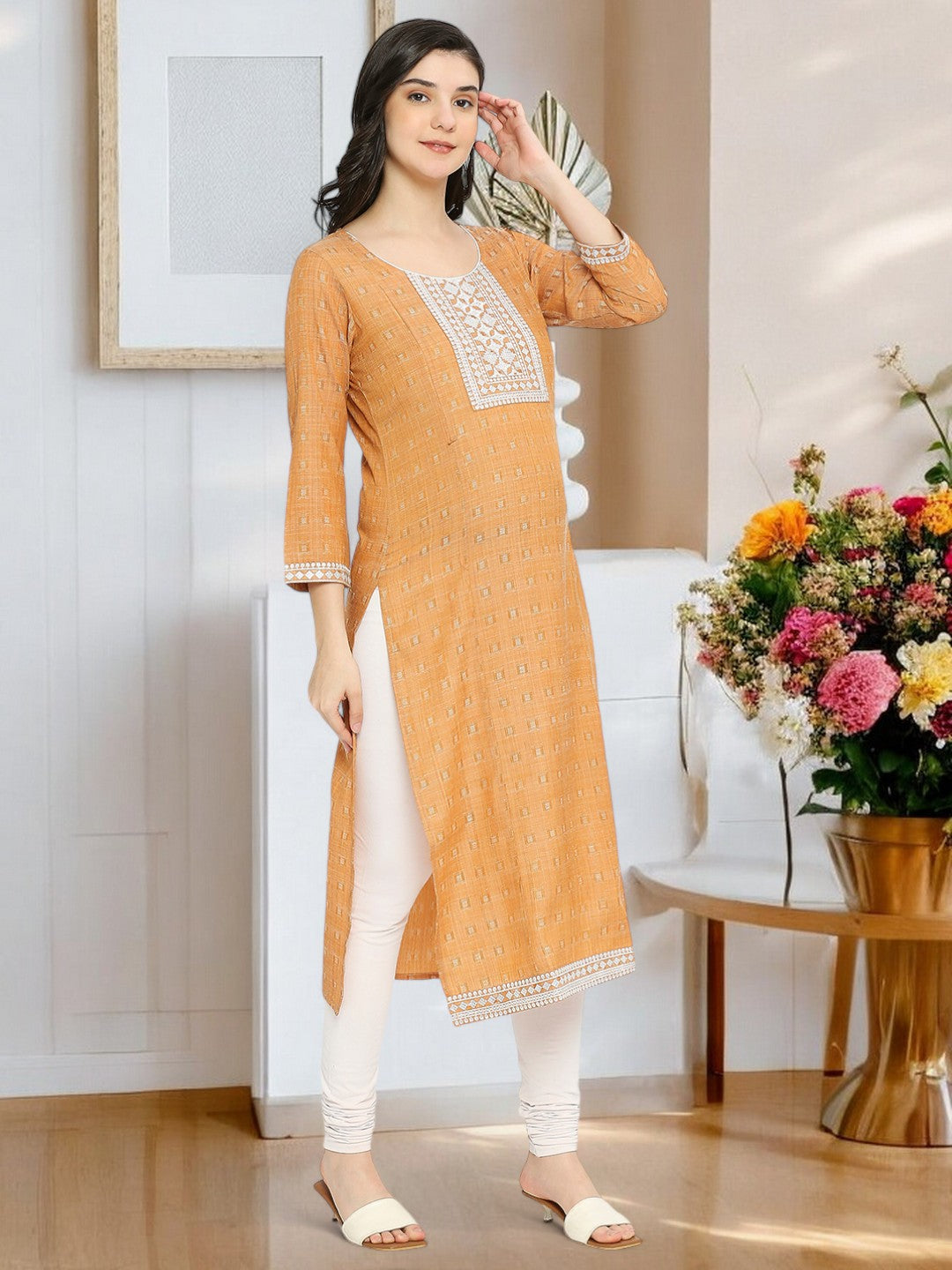 ETHNIC EMBROIDERED PREGNANCY STRAIGHT KURTA