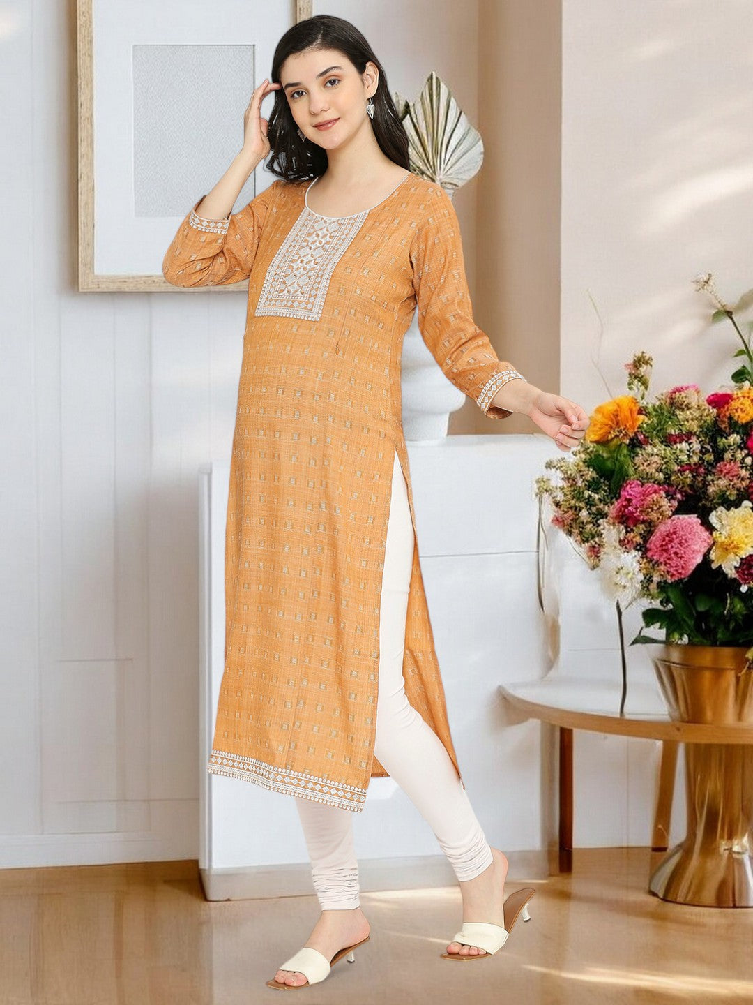 ETHNIC EMBROIDERED PREGNANCY STRAIGHT KURTA